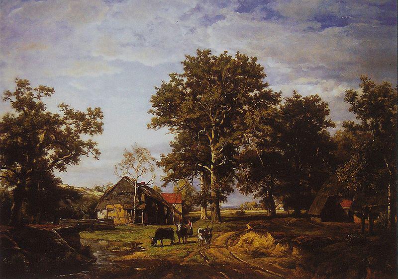 Theodore Fourmois Landscape with farm oil painting picture